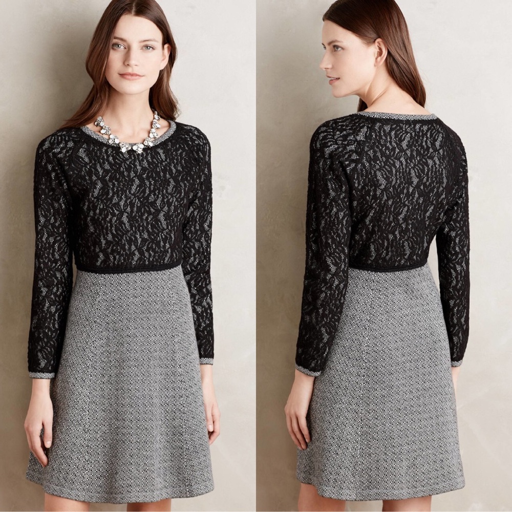 Anthropologie Black Lace and Gray Knit Dress